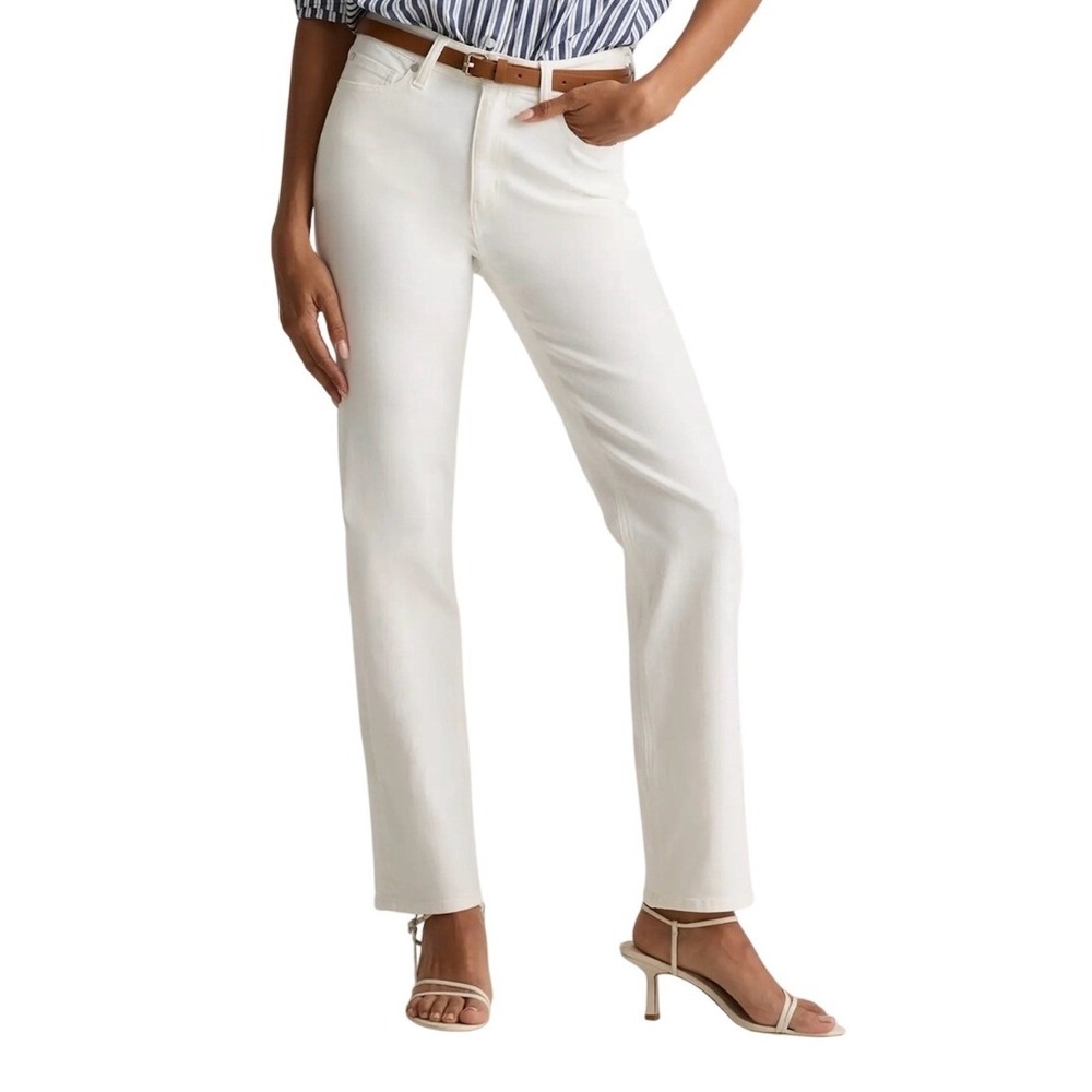 Quince White Ultra-Stretch High-Rise Straight Leg Jeans SIZE 27